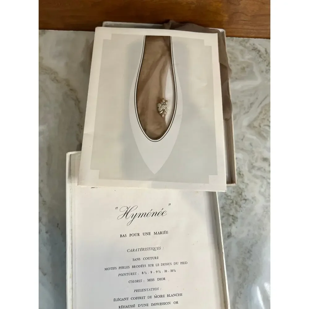 Vintage Christian Dior Miss Dior Pearl Embellished Stockings Sheer Nude
